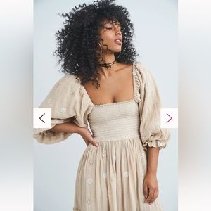 ❌SOLD via IG❌Free people Dahlia Embroidered Dress Pearl Island Beige Small S NWT